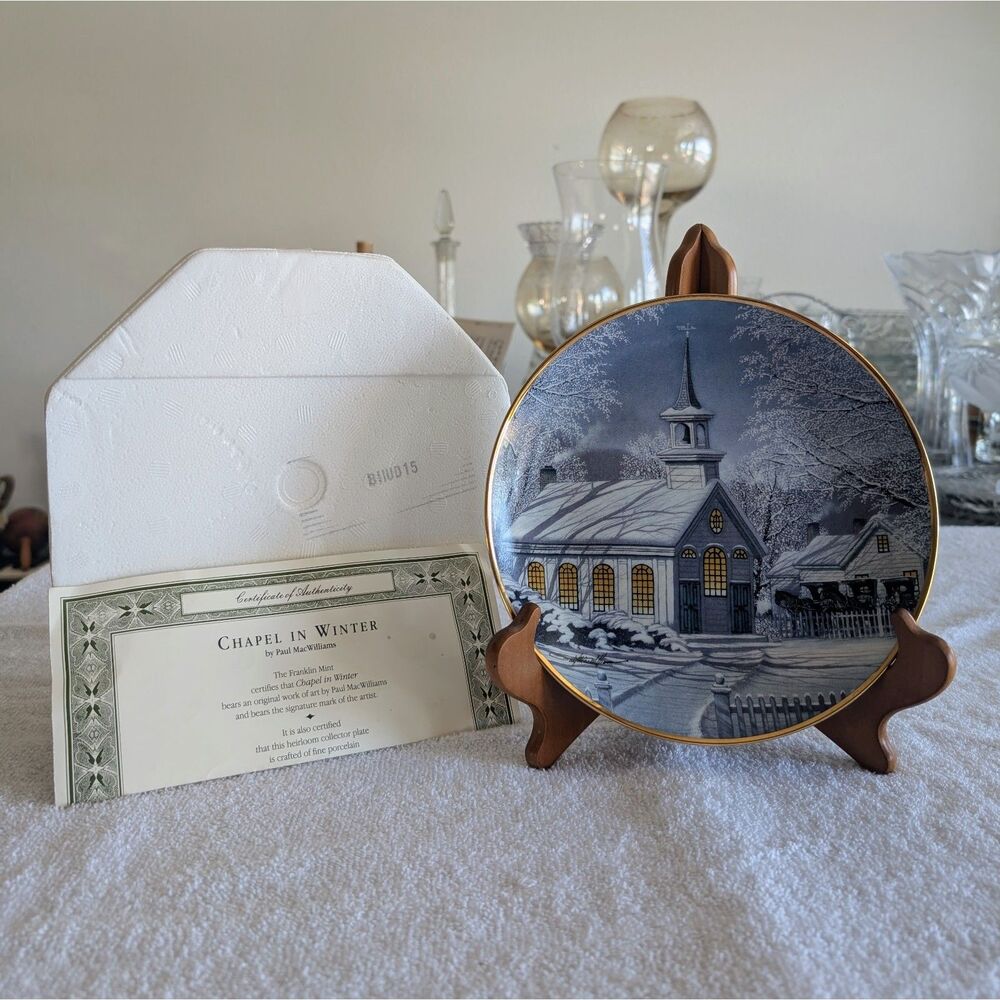 Franklin Mint Chapel in Winter Paul MacWilliams Plate F2003 24K Gold